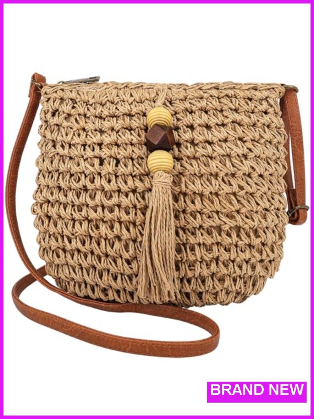Straw Woven Shoulder Bag Summer Beach Crossbody Purse